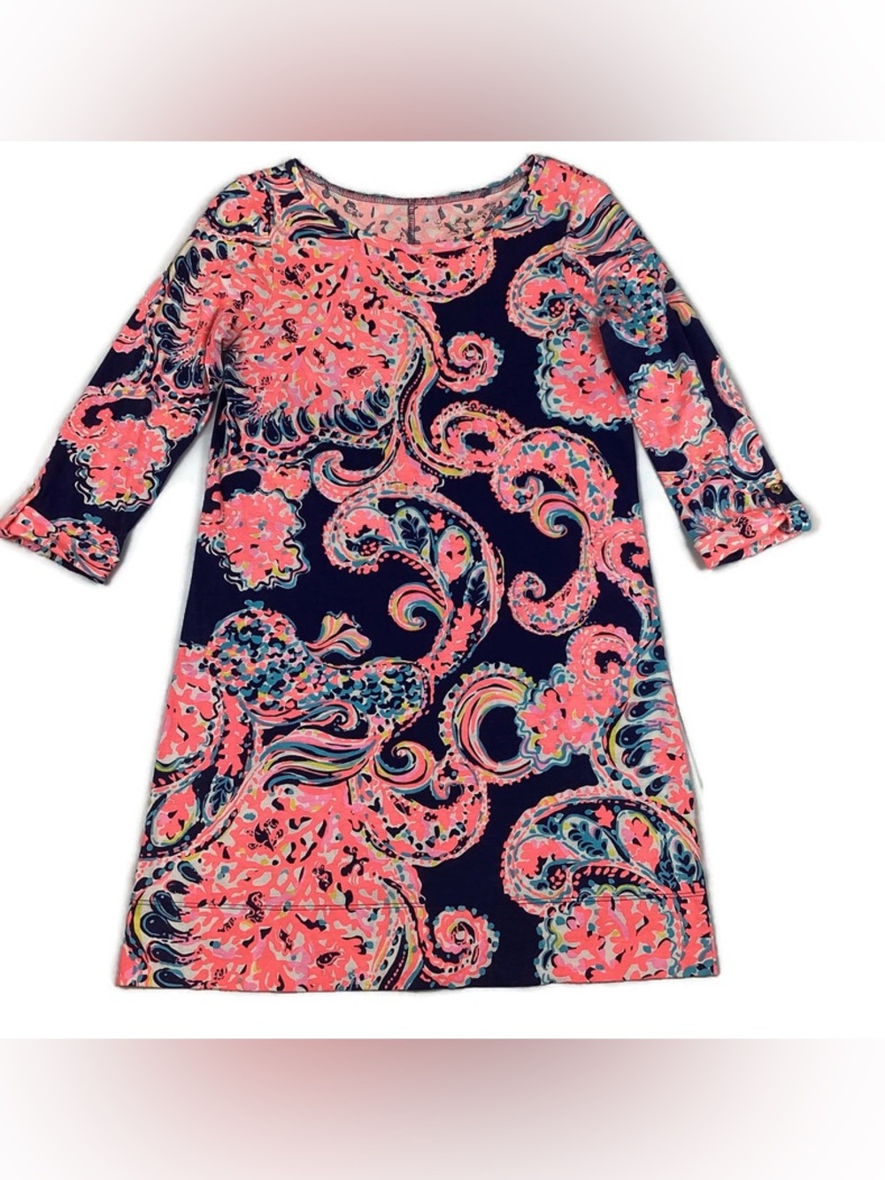 Lilly Pulitzer Linden Dress Medium Navy Pink Pop Up For The Halibut Pima Cotton